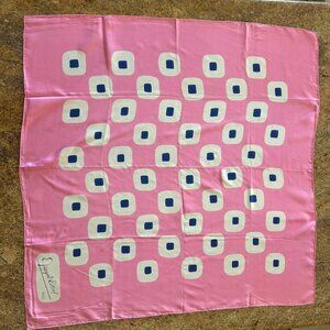 Vintage Jacques Esterel All Silk Pink Scarf ~ 30" x 30", w/ White & Blue square